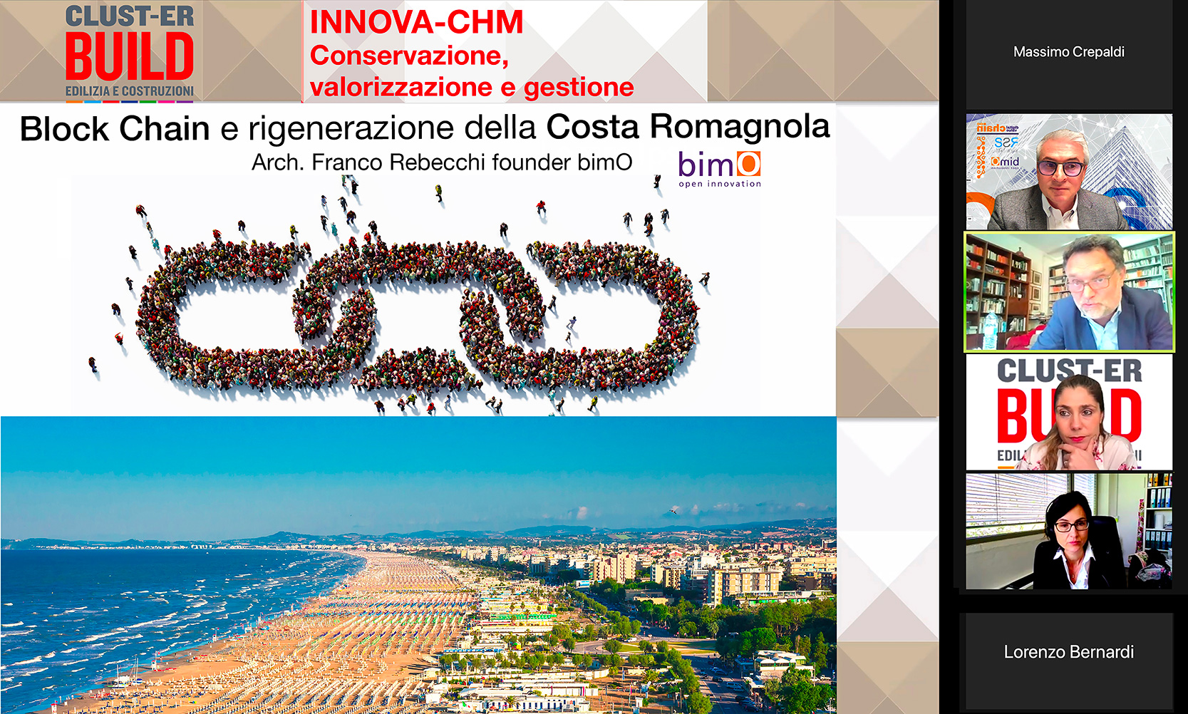 il Co-Founder e GM di bimO Arch. Franco Rebecchi e intervenuto al webinar di INNOVA-CHM sul tema: BLOCK CHAIN E RIGENERAZIONE DELLA COSTA ROMAGNOLA